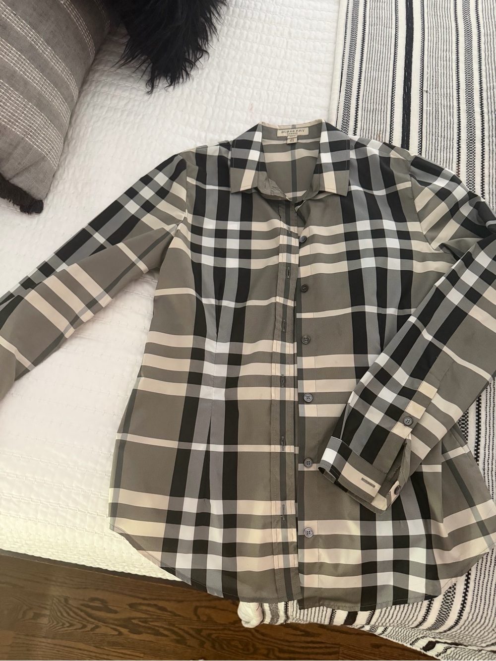Burberry Black, Gray & White Check Button-Up Shirt